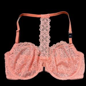 Victorias Secret Dream Angels Unlined Demi Rhinestone Embellished Lace bra coral